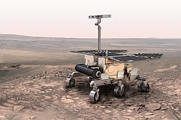 Eine künstlerische Darstellung des zukünftigen Marsrovers ExoMars.
(Bild: ESA)