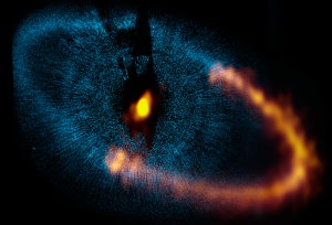 ALMA (ESO, NAOJ, NRAO). Sichtbares Licht: Hubble Space Telescope (NASA, ESA)