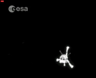 Schon ziemlich einsam da oben - Rosetta blickt von oben auf Philae
(Bild: ESA)