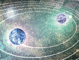 Künstlerische Darstellung zweier sich umkreisender Neutronensterne kurz vor der Kollision. (Bild: Niclas Moldenhauer)