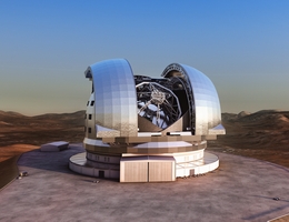 Diese künstlerische Darstellung zeigt das Extremely Large Telescope (ELT) in seiner Kuppel auf dem Cerro Armazones, einem 3046 Meter hohen Berg in der chilenischen Atacamawüste. Mit einem Hauptspiegeldurchmesser von 39,3 Metern wird das ELT das weltweit grösste Teleskop für den sichtbaren und nahinfraroten Spektralbereich sein. Es soll zu Beginn des kommenden Jahrzehnts in Betrieb gehen und sich einigen der grössten wissenschaftlichen Rätsel unserer Zeit widmen. (Bild: ESO/L. Calçada)