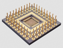 Zum Testen: Der 6mm x 6mm große Chirp-Generator-Chip wurde am IHP entworfen und gefertigt. Für den Strahlungstest wurde er in ein Gehäuse montiert. (Grafik: IHP)