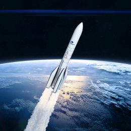 Ariane 64 im Flug - künstlerische Darstellung. (Grafik: Arianespace)