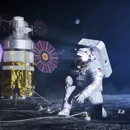 Astronaut arbeitet auf der Mondoberfläche - künstlerische Darstellung. (Grafik: NASA)