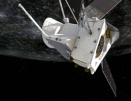 Im Oktober 2021 ist BepiColombo zum ersten Mal dicht am Merkur vorbeigeflogen. Insgesamt sieht der Missionsplan sechs solcher Manöver vor. (Bild: ESA/ATG medialab)