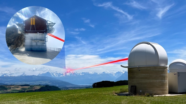 Die Forschenden testeten die Datenübertragung per Laser über 53 Kilometer vom Jungfraujoch nach Zimmerwald nahe Bern. (Bild: ETH Zürich)