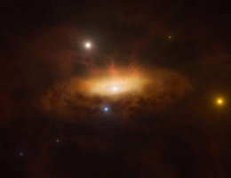 Künstlerische Darstellung: Die Galaxie SDSS1335+0728 leuchtet auf. (Bild: ESO/M. Kornmesser)