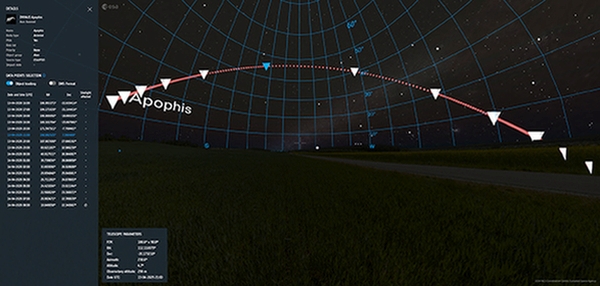 Auch von Würzburg aus wird der Asteroid Apophis sichtbar sein – er wird sogar relativ hoch über dem Horizont stehen. (Bild: Jonathan Männel mit NEO Toolkit, ESA)