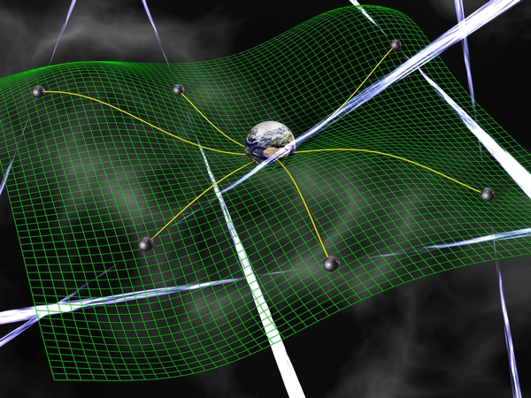 Konzept eines Pulsar-Timing-Arrays zur Beobachtung eines Ensembles von Millisekunden-Pulsaren über große Entfernungen in der Milchstraße, um so Gravitationswellen im Nanohertzbereich erfassen zu können. (Grafik: David Champion / MPIfR)