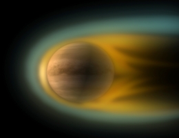 Die Venus ist ein Planet ohne eigenes Magnetfeld und ist daher, anders als die Erde, dem Sonnenwind schutzlos ausgeliefert. (Bild: ESA – C. Carreau)