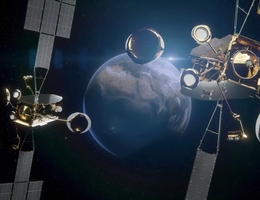 Airbus-Satelliten für Yahsat über der Erde - künstlerische Darstellung. (Grafik: Airbus)