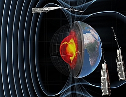SWARM Mission bestehend aus drei Forschungssatelliten - Illustration. (Bild: Astrium via GFZ)
