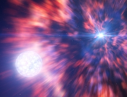 Diese künstlerische Darstellung basiert auf den Folgen einer Supernova-Explosion, wie sie von zwei Astronomen-Teams mit dem Very Large Telescope (VLT) der ESO und dem New Technology Telescope (NTT) der ESO beobachtet wurden. Die beobachtete Supernova SN 2022jli entstand, als ein massereicher Stern in einer feurigen Explosion verglühte und ein kompaktes Objekt zurückließ - einen Neutronenstern oder ein schwarzes Loch. Dieser Stern hatte jedoch einen Begleiter, der dieses gewaltige Ereignis überleben konnte. Die periodischen Wechselwirkungen zwischen dem kompakten Objekt und seinem Begleiter hinterließen regelmäßige Signale in den Daten, die zeigten, dass die Supernova-Explosion tatsächlich ein kompaktes Objekt hinterlassen hatte. (Bild: ESO/L. Calçada)
