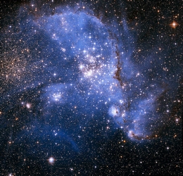 Das massereichste Sternentstehungsgebiet NGC346 in der Kleinen Magellanschen Wolke im Sternbild Tukan am südlichen Sternenhimmel, etwa 200 000 Lichtjahre von der Erde entfernt. (Bild: NASA, ESA, A. James (STScI))