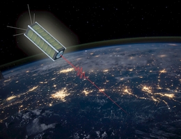 So soll der QUBE-Kleinstsatellit Quantenschlüssel mit einem Laser zur Bodenstation übertragen, um dann später damit abhörsichere Kommunikation auf der Erde zu ermöglichen. (Grafik: Zentrum für Telematik(ZfT))