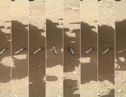 Diese Fotomontage zeigt Röhren mit Proben vom Mars, die vom Marsrover Perseverance der NASA gesammelt wurden. Das Mars Sample Return Program der NASA plant, diese Proben zurückzubringen, um sie in hochmodernen Einrichtungen auf der Erde zu untersuchen. (Bild: NASA/JPL-Caltech/MSSS)